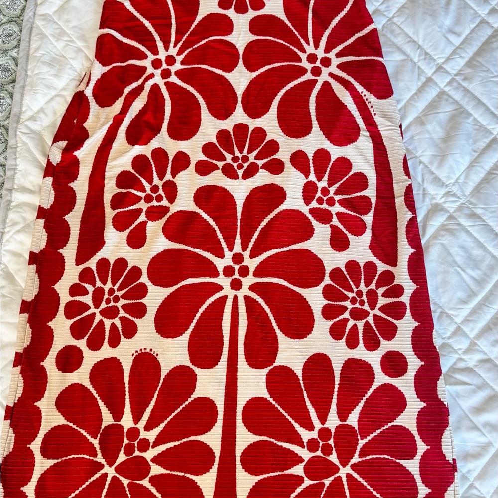 FARM Rio Red and White Floral Midi Dress